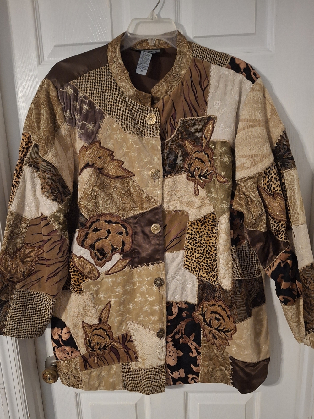 Indigo Moon Patchwork Printed & Embroidered Jacket - Beige Brown